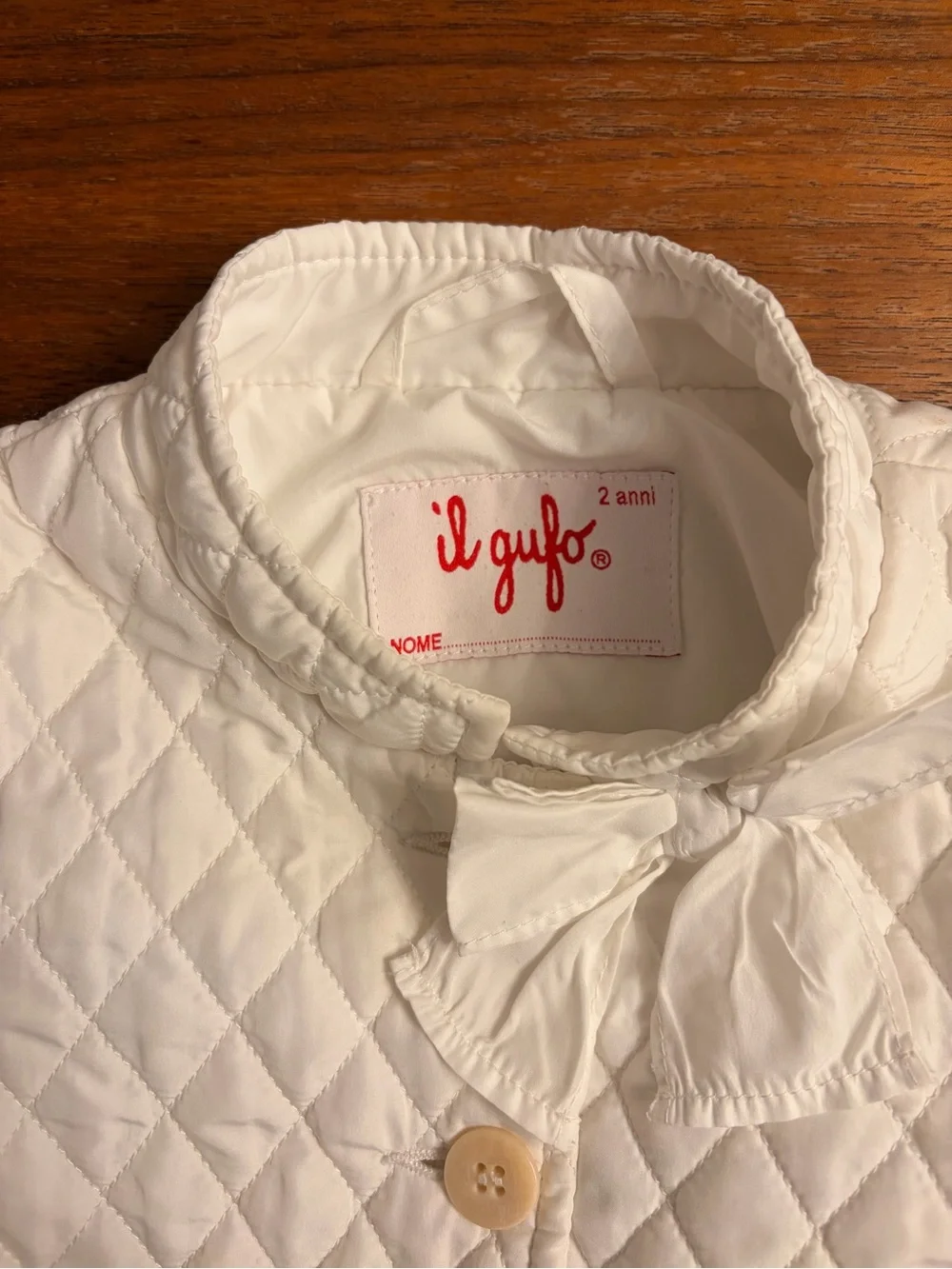 Il Gufo White Quilted Bow-Front Puffer Coat